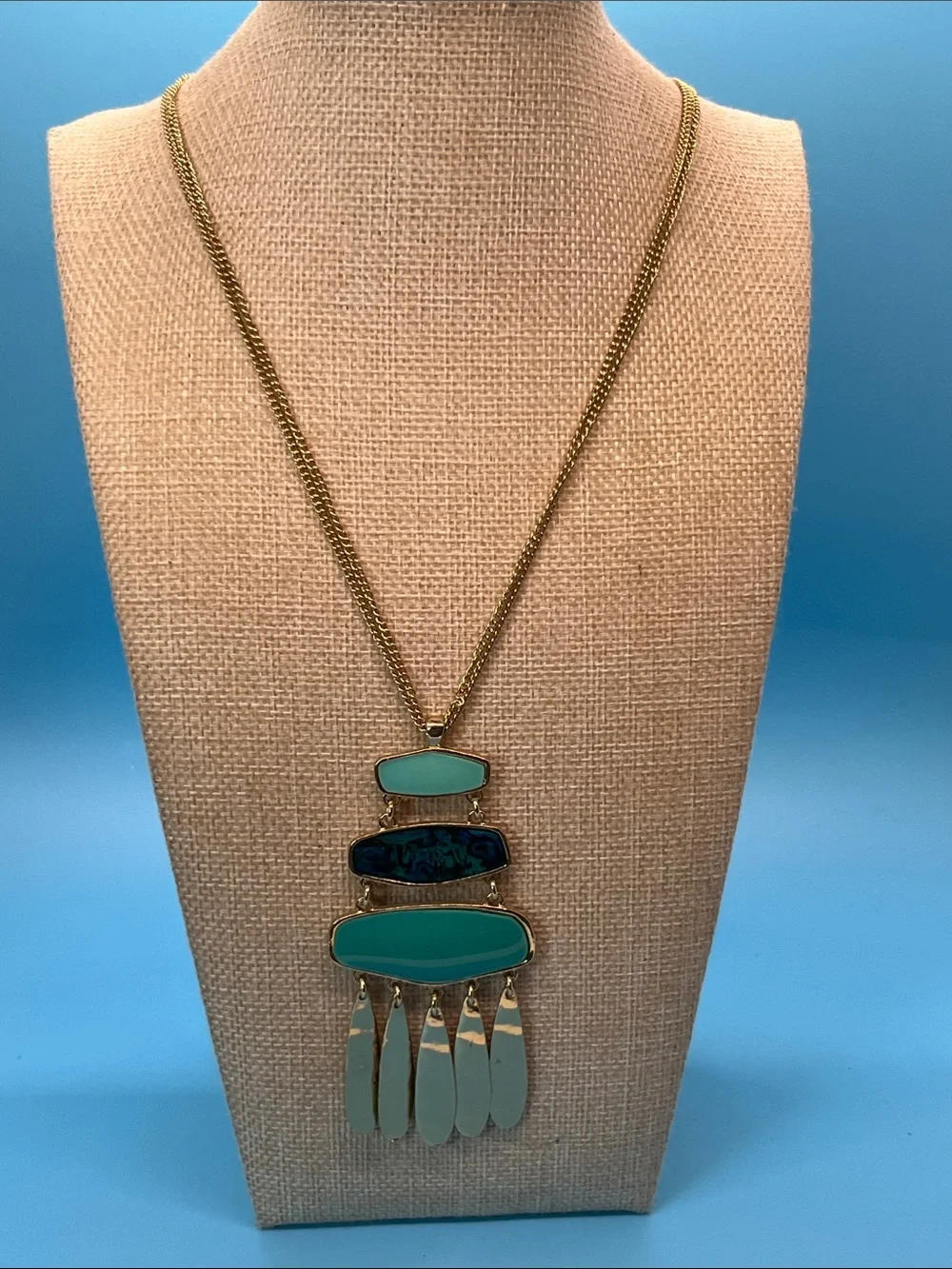 #0003 Erica Lyons Gold-Tone Necklace with Teal and Turquoise Stones